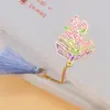 Marcador de Página Metálico Série Mini Flor Criativa Latão com Borla Estilo Chinês Clássico em Estoque Estilo Fofo