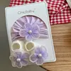Conjunto de Chapéu e Meias para Bebê Menina, Chapéu Pulôver de Fio com Flor de Pérola, Touca Fetal com Proteção para Fontanela de Recém-Nascido, Chapéu Indiano