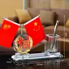 Decoraciones de oficina: bandera nacional, bandera de partido, portalápices, bandera roja de cinco estrellas, banderín de escritorio, adornos personalizados y creativos, artículos de regalo de cristal