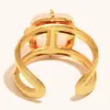 Anillo Abierto de Jade Rosa Transfronterizo Europeo y Americano Acero Inoxidable Chapado en Oro de 18 Quilates Moda Personalidad Diseño de Nicho Joyería Dulce para Mujeres