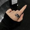 Anillo Corazón Negro con Diseño Nicho, Anillo Minimalista Abierto Estilo Espina, Anillo para Dedo Índice Infinity Hertz para Mujer