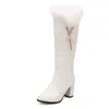 Botas de Caballero de caña alta con cuello de piel de cadena de metal de moda, botas de tacón alto grueso, botas de costura de comercio exterior, tallas grandes 33-52