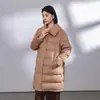 Jaqueta Longa de Lã e Penas de Ganso Nova para Inverno 2025 para Mulheres, Quente e Não Volumosa