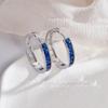 Brinco de argola redondo exagerado com design de moda europeu e americano transfronteiriço, com zircônia azul safira e esmeralda nano de alta qualidade para mulheres