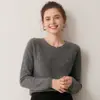 Camiseta base de punto 100% cachemir con cuello redondo y trenzas para otoño e invierno para mujer, top cálido y versátil, prenda interior holgada y casual
