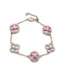 Flor de Concha Rosa! Pulseira de flor de quatro pétalas totalmente cravejada, toque nichado de alta qualidade, estilo para o dia a dia, joia feminina gentil e elegante