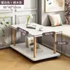 Mesa Auxiliar Lateral para Sofá Sala de Estar Mesa Pequeña Mesa de Café para el Hogar Mesa Cuadrada Lateral Móvil para Cama Estilo Crema Estante de Almacenamiento Mesa para Snacks
