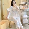 Pijama de Algodón y Seda de Manga Corta para Verano para Mujer Estilo Occidental Delgado Ropa de Casa con Aire Acondicionado Traje Dulce de Algodón y Seda para Chica Estudiante Japonesa