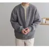 Chaqueta Cardigan de Punto para Hombre Otoño/Invierno 2025, Suéter de Color Sólido con Cuello Redondo Tendencia Estilo Coreano, Estilo Casual Holgado, Disponible para Dropshipping