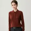 Kang Sai Ni Suéter de Cachemir 100% Puro con Cuello Polo para Mujer Otoño Invierno Jersey de Punto de Manga Larga Holgado con Temperamento Capa Base