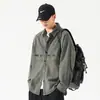 Camisa de trabalho para outono e inverno para homens, de manga comprida, corte solto, plus size, camisa casual moderna, jaqueta oversized para homens