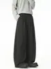 Pantalones grises oscuros para hombre, pantalones de traje holgados de pierna recta con caída para otoño, pantalones casuales de pierna ancha estilo juvenil