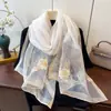 Bufanda de Seda Bordada de Lujo para Mujer, Chal Delgado de Primavera y Otoño, Bufanda Bordada Elegante y de Moda, Estilo Versátil