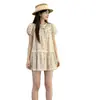Vestido Babydoll com Renda de Bolinhas Estilo Doce Mangas Bufantes Gola Redonda Laço Vestido Versátil para o Dia a Dia para Mulheres