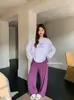Nuevo Otoño/Invierno 2658 # Estilo Coreano Casual Holgado Manga Larga Pantalón Largo Rayón Ropa de Casa Cómodo Pijama de Cuello Redondo para Mujer