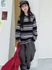 Camiseta de Manga Larga para Niñas Medianas y Grandes de Otoño Nueva Ropa Infantil Camiseta Rayada para Niñas Top Capa Base Holgada Elegante