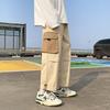 Calça Cargo Patchwork Grande Bolso 2026 para Homens, Estilo Hong Kong Primavera Calça Larga Solta, Marca Tendência Versátil Reta Casual Longa