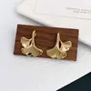 Pendientes de Tachuela Brillantes con Forma de Hoja de Ginkgo de Alta Calidad Transfronterizos, Pendientes de Doble Capa, Versátiles y Elegantes, Pendientes para Mujer con Diseño de Nicho