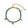 Pulseras Redondas y de Acero Inoxidable Europeas y Americanas, Pulseras Multicapa Impermeables con Cuentas de Piedra Natural, Joyería de Alta Gama para Mujer de 18K