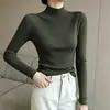 Suéter de Tricô Feminino Moda Outono/Inverno 2026 Cor Sólida Gola Alta Meia com Bordas Enroladas