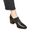 Zapatos casuales de cuero para mujer, punta cuadrada profunda, tacón grueso, color negro 2026, estilo coreano, modernos, versátiles, zapatos de tacón alto de cuero suave, negros