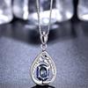 Colgante de gota de agua de diamante de lujo, cadena de clavícula con diamante azul completo, cristal de gota de agua de zafiro, princesa británica, mismo colgante