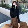 Suéter de Tricô Meia-Gola Estilo Francês para Mulheres, Outono 2026 Novo Top Slim Fit de Renda para Camada Base, Corte Regular
