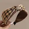 Faixa de Cabelo Xadrez Amarrada Estilo Coreano Outono e Inverno Nova, Faixa de Cabelo de Tecido Largo Versátil, Grampo de Cabelo, Tiara, Acessórios de Cabelo