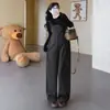 Conjunto de Maternidad de Punto para Otoño/Invierno 2026 + Pantalones Clásicos de Encaje con Estampado de Leopardo y Pliegues con Tirantes