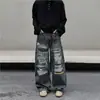 Jeans Retro Estilo Americano Falsos Rasgados Impresión 3D para Hombre Sueltos Combinan con Todo Pierna Ancha Marca de Moda Pantalones Trendy Relajados de Gama Alta