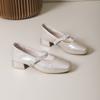 Zapatos Franceses de Tacón Grueso de Una Sola Tira con Pedrería para Mujer 2025 Nuevo Verano Punta Cuadrada Tacón Medio Bajo Mary Jane Zapatos Pequeños de Piel