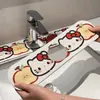 Tapete de drenagem de diatomita para bancada de banheiro, tapete absorvente de torneira estilo cartoon, tapete macio absorvente à prova de respingos para bancada de pia