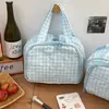 Bolsa de Tocador Abierta de Cuadros Azules Casual Gran Capacidad Compartimento Tridimensional Bolsa de Cosméticos Portátil para Viaje Bolsas de Cosméticos