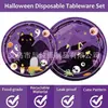 Nuevo traje temática de Halloween Gato Negro Morado Fiesta Infantil Calabaza de Terror Vajilla Desechable Traje Suministros
