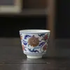Esmalte Azul y Blanco Taza Maestra Roja Flor de Loto Diamante Taza de Flor Taza de Té de Cerámica Taza para Invitados Taza Individual Taza de Degustación Hogar Retro Al por Mayor