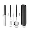 Palillos y Cuchara Set Tenedor de Acero Inoxidable Set de Tres Piezas Caja de Almacenamiento Linda para Estudiantes de Viaje Vajilla Portátil para Una Persona