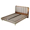 Cama de Madera Maciza 1.8m Estructura de Cama Doble para Apartamentos Pequeños 1.5m Moderna Simple Madera de Haya Cama de Olas Acolchada