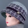 Sombreros para mujeres de mediana edad y mayores, otoño e invierno, para madres, forrados de polar, cálidos, sombreros de lana tejidos, para señoras mayores, de pelo de conejo, de ala ancha, sombreros de algodón