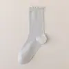 Meias de Verão para Mulheres com Bordas Franzidas, Malha Vazada, Meias Respiráveis de Cano Médio, Meias Longas Versáteis Inspiradas no Estilo Ballet Miu