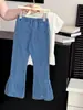 Camiseta de Manga Curta para Meninas 2026 Verão Novo Estilo Camiseta Versátil Infantil Roupa de Família Top com Aplicação de Renda Roupa de Menina Popular
