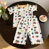 Pijama Infantil Macio de Seda Gelada, Estilo Verão Fino, Versão Coreana Estilosa de Manga Curta para Casa para Meninas, Roupa de Verão com Ar Condicionado para Meninas