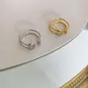 Europa y Estados Unidos viento frío nicho diamante línea redonda pin anillo de apertura forma de C personalidad doble capa hueco micro-incrustado anillo