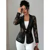 Blazer de encaje transparente para mujer, traje jacquard de malla con solapa, corte entallado, moda europea y americana para mujer, transfronterizo