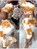Traje corto de dos piezas con estampado, cuello redondo y falda de cadera, ropa para mujer, Amazon transfronterizo europeo y americano 2024