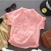 Camisetas de Manga Corta para Niños y Niñas, Estilo Verano, Tejido de Lino-Algodón, Camisetas Base Finas para Bebés y Niños, Elegantes y Casuales