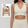 Chaleco de Yoga de Alta Gama con Cuello Polo y Almohadillas en el Pecho, No Necesita Usar Sujetador, Sujetador Deportivo con Diseño de Espalda Hueca, Chaleco de Fitness