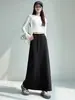 Saia esportiva cinza para mulheres, novo estilo primavera e outono, cintura alta, corte reto, saia evasê com fenda, saia estilo moletom fluida, saia longa