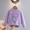 Suéter Pulôver de Pelúcia Mink Kulomi para Meninas Outono e Inverno Novo Estilo Suéter Estilo Ocidental para Crianças Grandes Camisa Base Grossa e Quente
