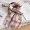 Cachecol Espesso Xadrez de Lã Pura para Casal, Bordado Tridimensional Casual de Pônei de Ano Novo, para Presentes