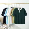 Comercio Exterior Amazon Europeo y Americano 240g Grueso Libra Estilo Preppy Contraste Media Cremallera Marca de Moda Cuello Camisero Manga Corta Camisa Polo en Stock